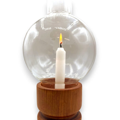 Vintage MCM Modern Minimalist Teak / Glass Hurricane Lamp / Candle Holder