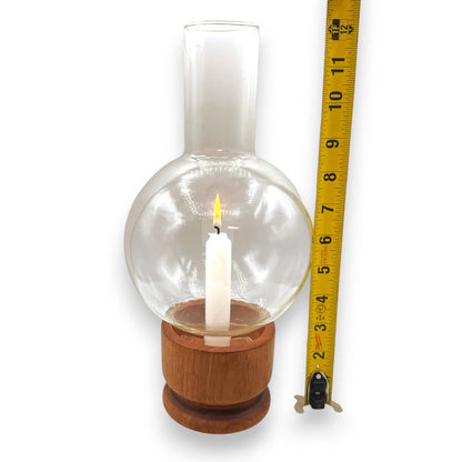 Vintage MCM Modern Minimalist Teak / Glass Hurricane Lamp / Candle Holder