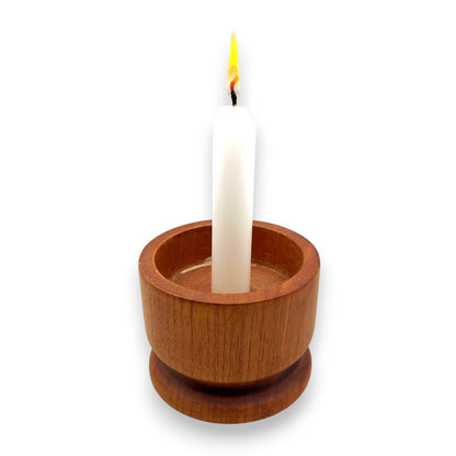 Vintage MCM Modern Minimalist Teak / Glass Hurricane Lamp / Candle Holder