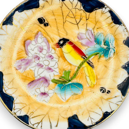 Vintage Chinese Hand Painted Bird on a Branch Trinket Dishes with Gold Highlights!