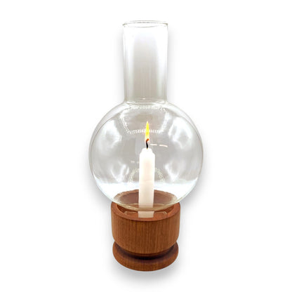 Vintage MCM Modern Minimalist Teak / Glass Hurricane Lamp / Candle Holder
