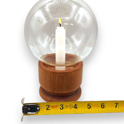 Vintage MCM Modern Minimalist Teak / Glass Hurricane Lamp / Candle Holder