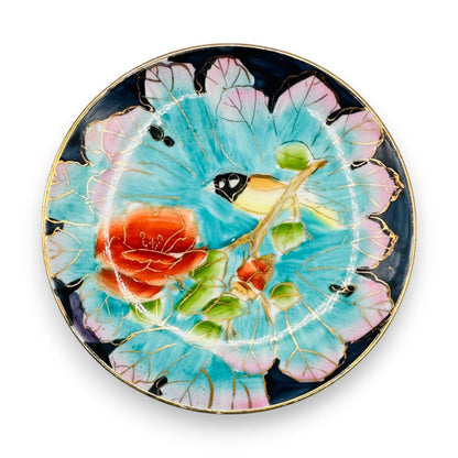 Vintage Chinese Hand Painted Bird on a Branch Trinket Dishes with Gold Highlights!