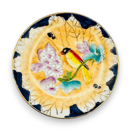 Vintage Chinese Hand Painted Bird on a Branch Trinket Dishes with Gold Highlights!