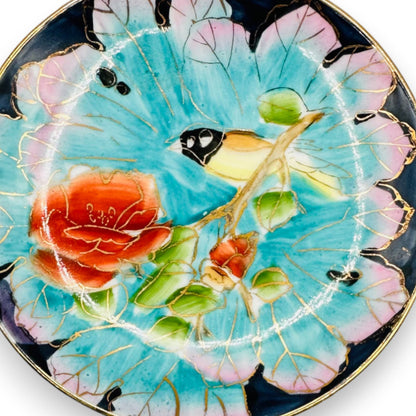 Vintage Chinese Hand Painted Bird on a Branch Trinket Dishes with Gold Highlights!
