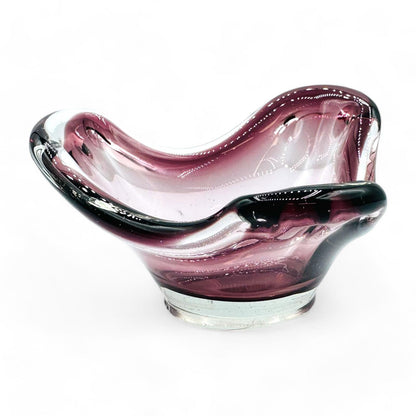 Vintage Purple Handmade Art Glass Bowl - Pull Bowl 5.5" Wide