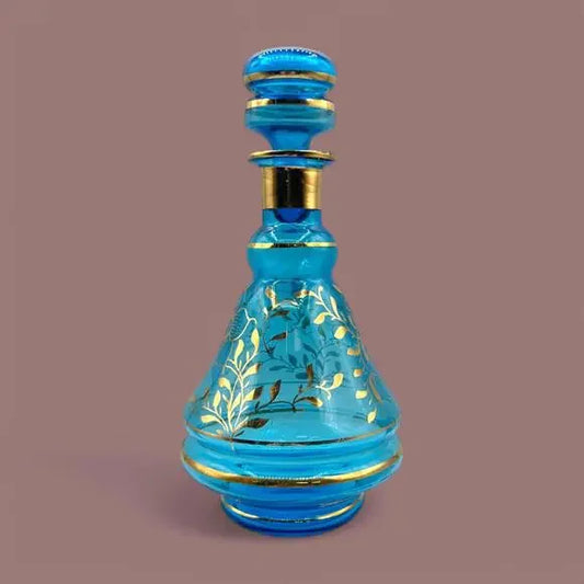 Vintage Blue Baccarat Style Decanter with Gold Filigree Design