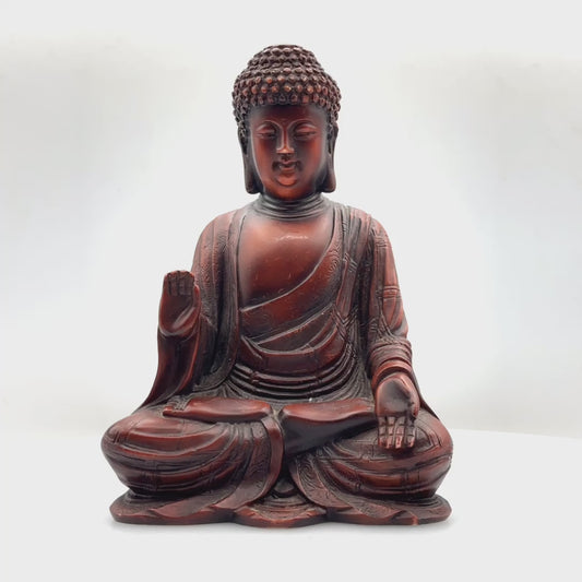 8 inch tall, brown, resin Buddha sculpture