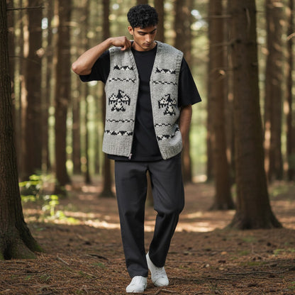 Handmade Cowichan Wool Vest with Eagles - Vintage - Men’s XL