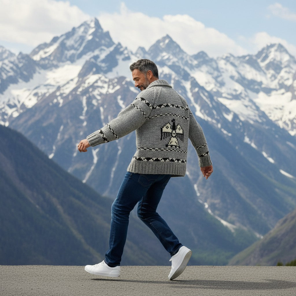 Handmade Cowichan Wool Sweater With Eagles - Mens - X-Large Vintage