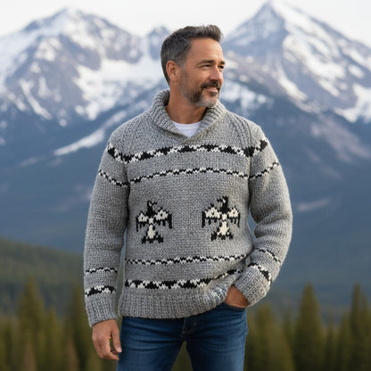 Handmade Cowichan Wool Sweater With Eagles - Mens - X-Large Vintage